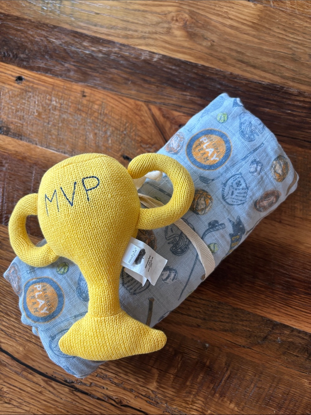 Mud Pie sports Themed muslin Swaddle/Rattle Set. NWT